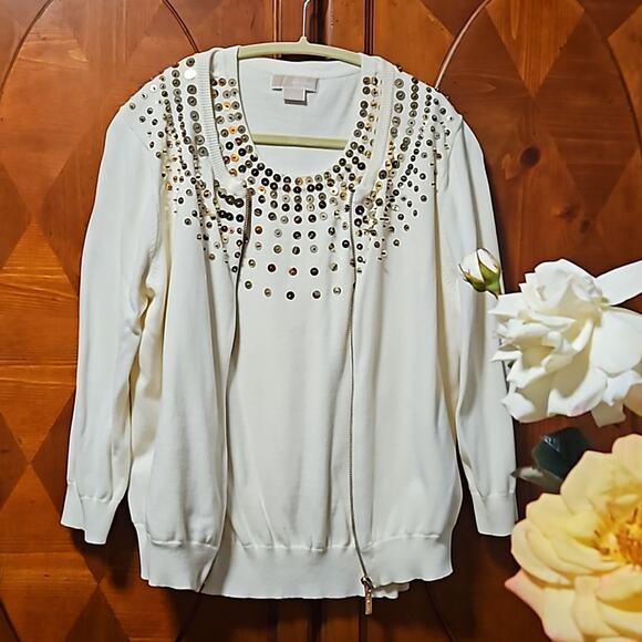 MICHAEL KORS Vintage 2 Piece Sweater Set Gold Zipper & Sequined Collars … - Picture 1 of 12
